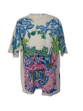 Vintage 90s Freeze Flamingo Tropical All Over Print T Shirt OS Oversized Island